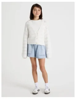 Tilii Crochet Knitted Cardigan in White