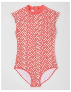 Tilii Extended Shoulder Swimsuit in Floral/ Red