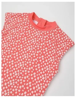Tilii Extended Shoulder Swimsuit in Floral/ Red
