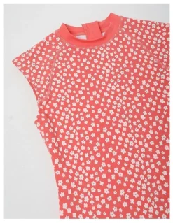Tilii Extended Shoulder Swimsuit in Floral/ Red