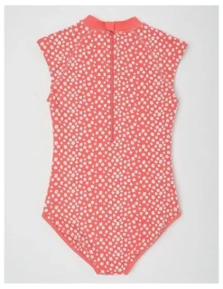 Tilii Extended Shoulder Swimsuit in Floral/ Red
