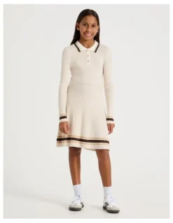 Tilii Fit and Flare Rib Dress in Oat Marle