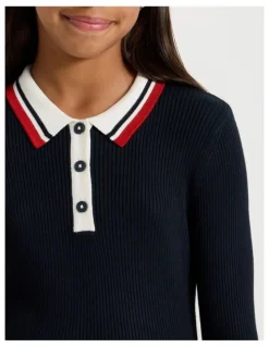 Tilii Fit and Flare Rib Dress in Navy