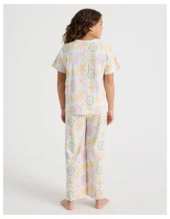 Tilii Floral Short Sleeve T-Shirt & Pants Pyjamas in Cream