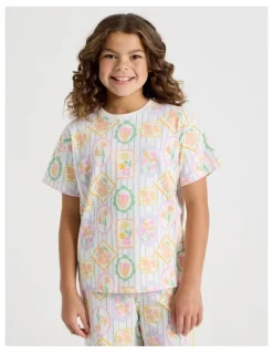 Tilii Floral Short Sleeve T-Shirt & Pants Pyjamas in Cream