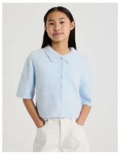 Tilii Fluffy Button Down Cardigan in Light Blue