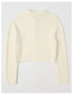 Tilii Fluffy Button Down Cardigan in Ecru