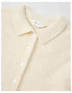 Tilii Fluffy Button Down Cardigan in Ecru
