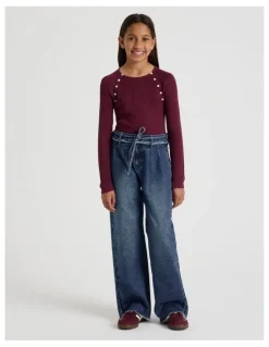Tilii High Rise Pleated Wide Leg Jeans in Dark Blue Denim