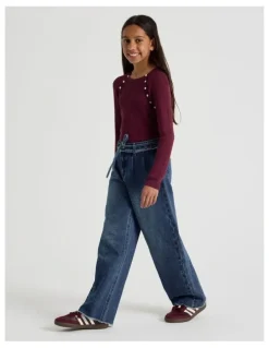 Tilii High Rise Pleated Wide Leg Jeans in Dark Blue Denim