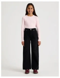 Tilii High Rise Wide Leg Ripped Jeans in Black