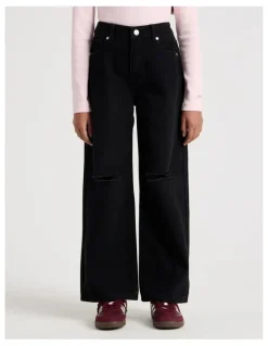 Tilii High Rise Wide Leg Ripped Jeans in Black
