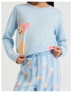 Tilii Knit Fleece Corgi Pyjamas in Blue