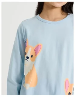 Tilii Knit Fleece Corgi Pyjamas in Blue