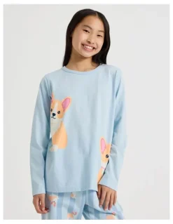Tilii Knit Fleece Corgi Pyjamas in Blue