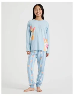 Tilii Knit Fleece Corgi Pyjamas in Blue