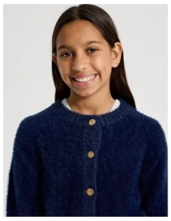 Tilii Knitted Fluffy Cardigan in Navy