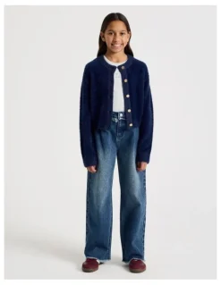Tilii Knitted Fluffy Cardigan in Navy