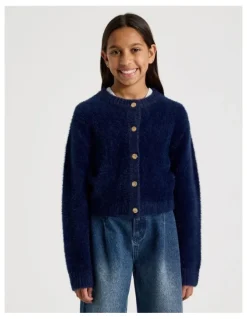 Tilii Knitted Fluffy Cardigan in Navy