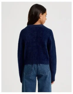 Tilii Knitted Fluffy Cardigan in Navy