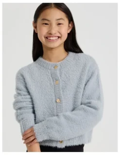 Tilii Knitted Fluffy Cardigan in Grey
