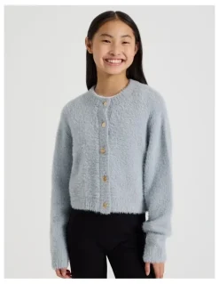 Tilii Knitted Fluffy Cardigan in Grey