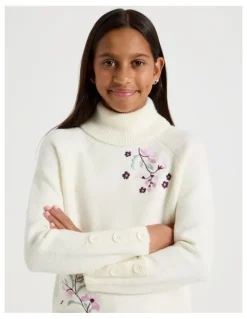 Tilii Knitted Jumper with Embroidery in White