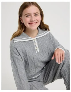 Tilii Knitted Rugby Jumper in Grey Marle