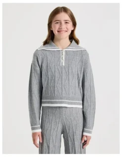 Tilii Knitted Rugby Jumper in Grey Marle