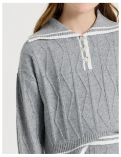 Tilii Knitted Rugby Jumper in Grey Marle