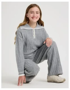 Tilii Knitted Rugby Jumper in Grey Marle