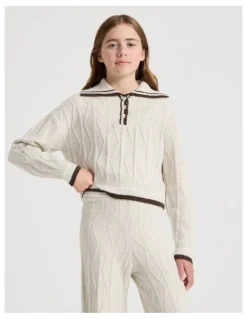 Tilii Knitted Rugby Jumper in Oat Marle