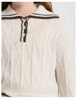 Tilii Knitted Rugby Jumper in Oat Marle