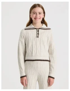 Tilii Knitted Rugby Jumper in Oat Marle