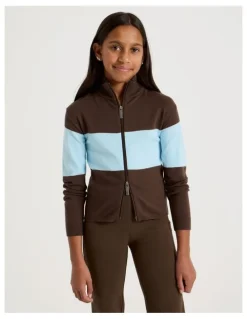 Tilii Knitted Zip Thru Cardigan in Brown