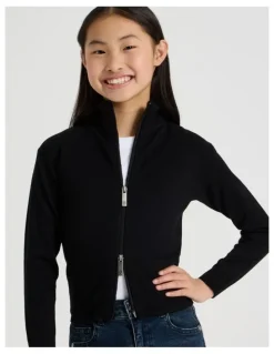 Tilii Knitted Zip Thru Cardigan in Black