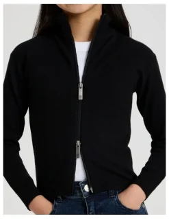Tilii Knitted Zip Thru Cardigan in Black