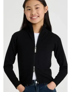 Tilii Knitted Zip Thru Cardigan in Black