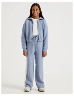 Tilii Knitted Zip Thru Hoodie in Blue