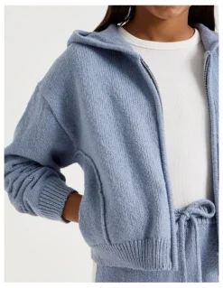 Tilii Knitted Zip Thru Hoodie in Blue