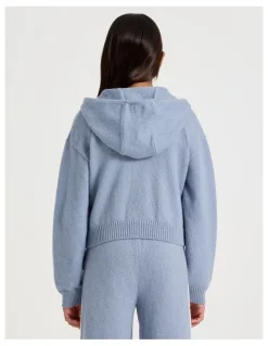 Tilii Knitted Zip Thru Hoodie in Blue