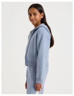 Tilii Knitted Zip Thru Hoodie in Blue
