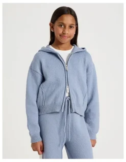 Tilii Knitted Zip Thru Hoodie in Blue