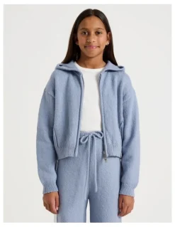 Tilii Knitted Zip Thru Hoodie in Blue