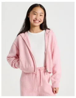 Tilii Knitted Zip Thur Hoodie in Pink
