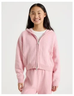 Tilii Knitted Zip Thur Hoodie in Pink