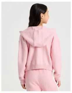 Tilii Knitted Zip Thur Hoodie in Pink