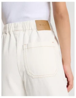 Tilii Light Weight High Rise Wide Leg Jean in Ecru