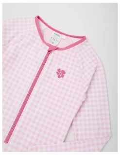 Tilii Long Sleeve Gingham Swimsuit in Light Pink