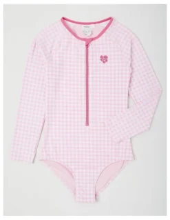 Tilii Long Sleeve Gingham Swimsuit in Light Pink
